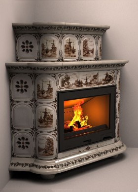 Печь-камин ПРОВАНС угловой двухъярусный (цвет изразцов художественная роспись Голландия) КИМРпечь            